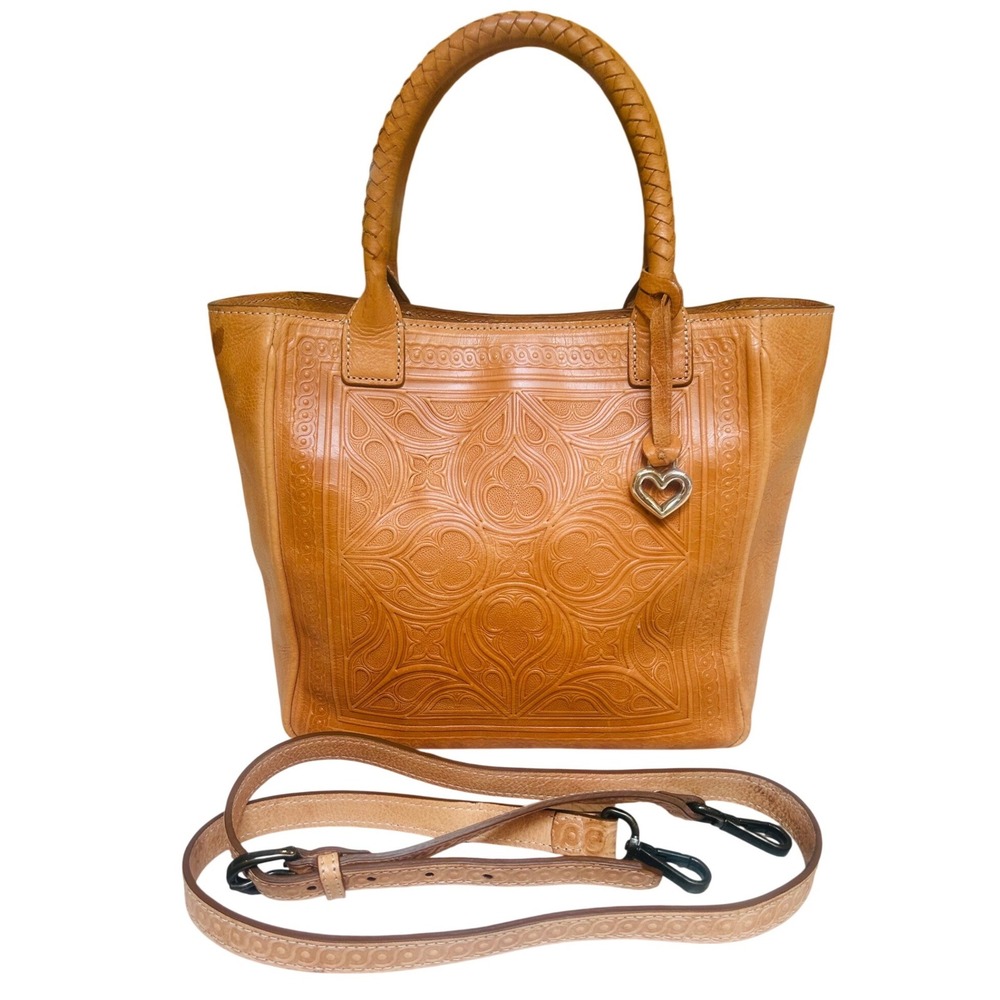 Brighton Tan Tooled Leather Heart Embossed Crossbody Bag with Adjustable Strap
